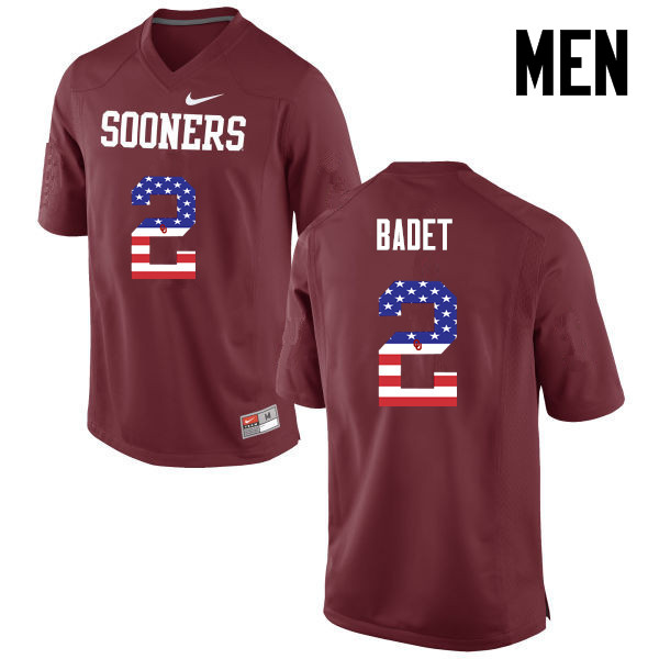 Men Oklahoma Sooners #2 Jeff Badet College Football USA Flag Fashion Jerseys-Crimson